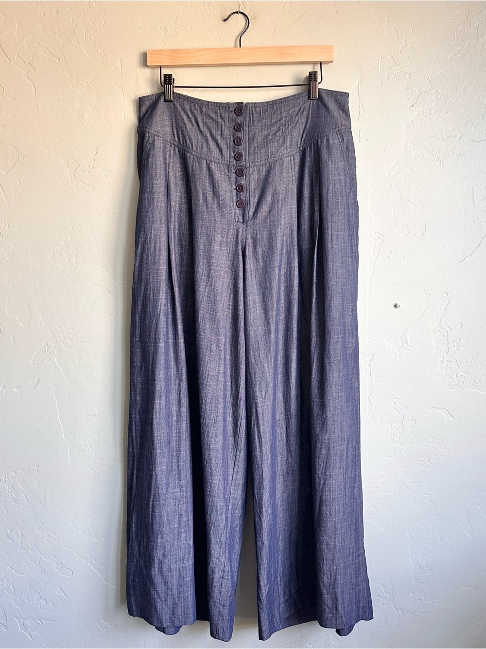 Wayward Fancies High Waist Button Front Cotton Chambray Palazzo Pant Size XL